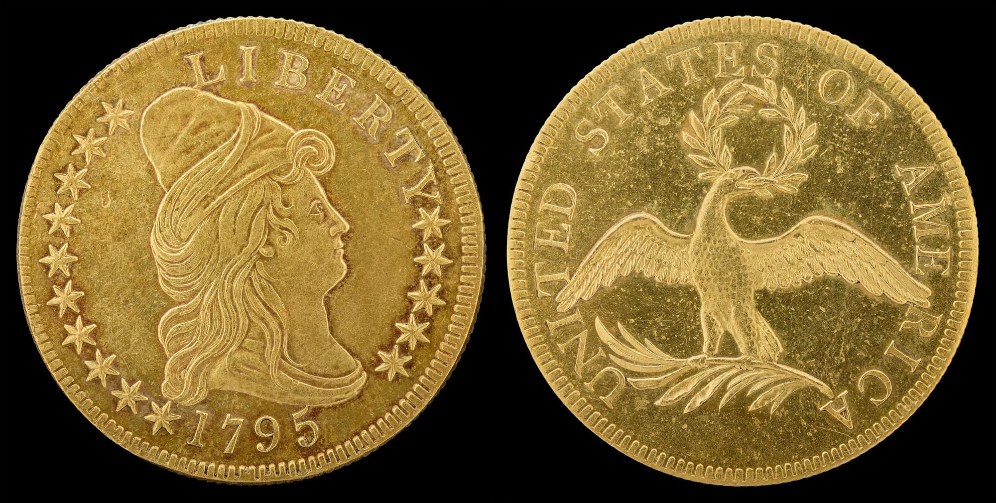 1795 Capped Bust eagle with small eagle, obverse and reverse. National Numismatic Collection.