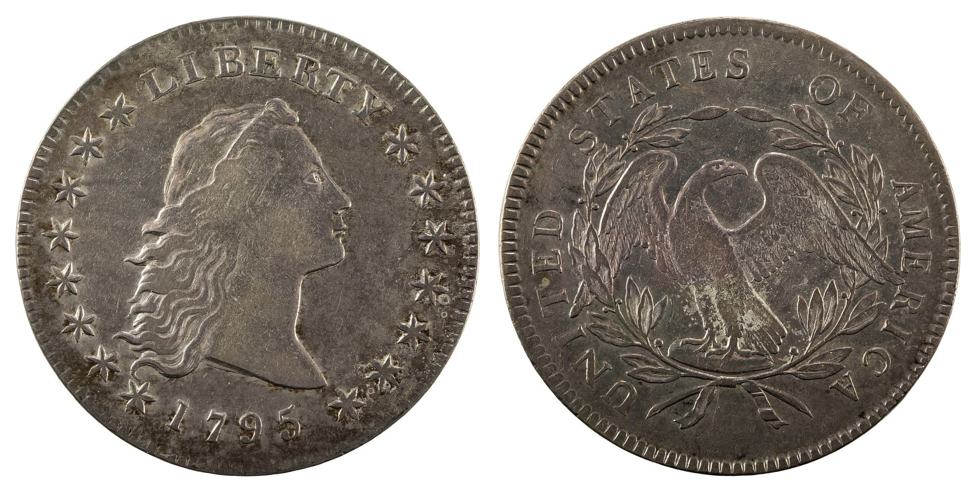 1795 Flowing Hair dollar, obverse and reverse. National Numismatic Collection.