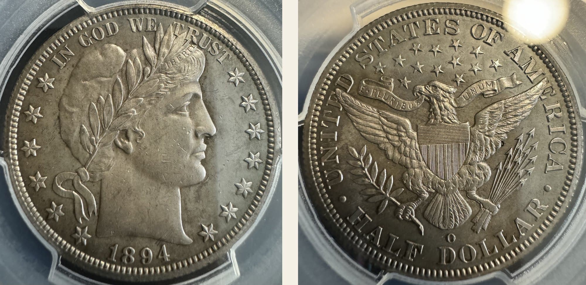 1894-O Barber half dollar, obverse and reverse.