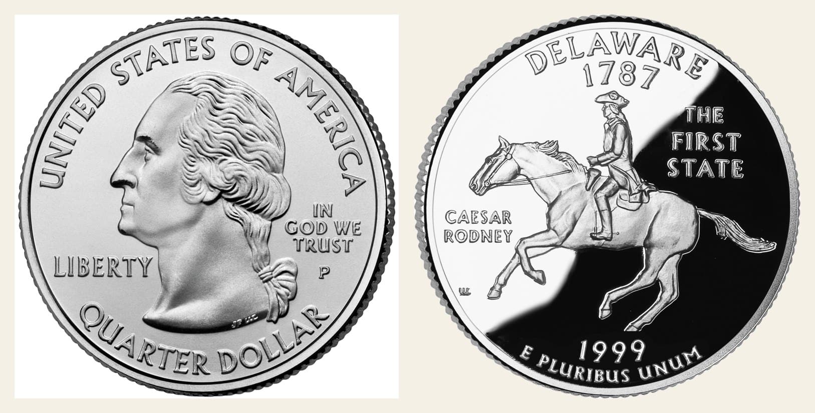 1999-P Washington state quarter obverse and Delaware reverse.