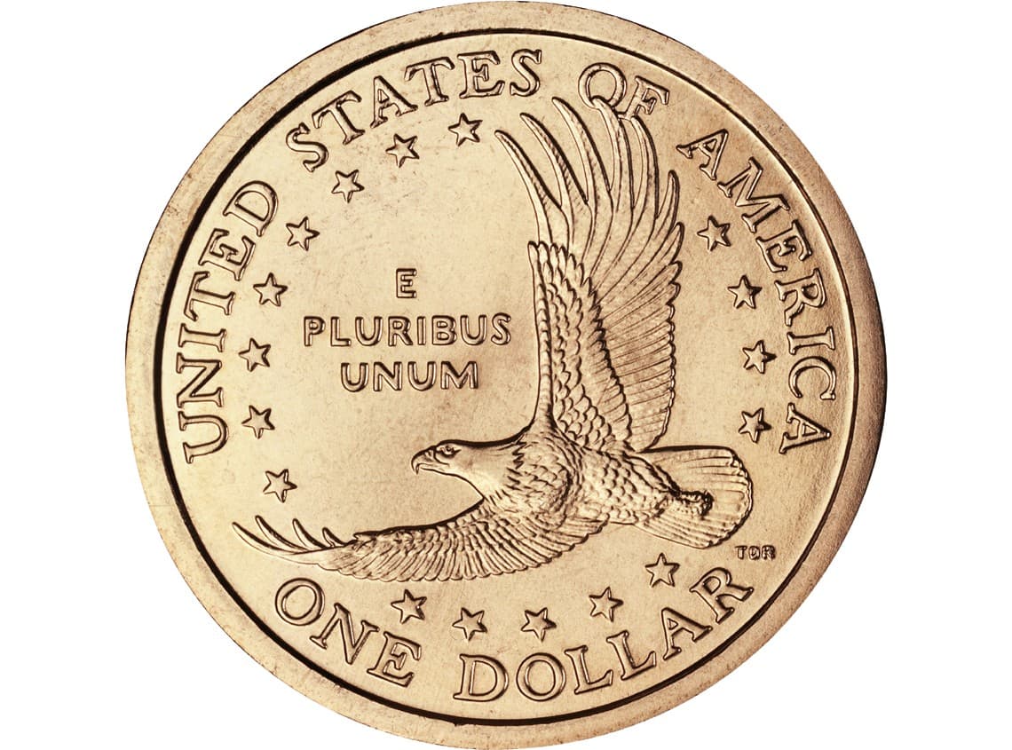 Sacagawea dollar eagle reverse, the design used from 2000 through 2008. United States Mint.
