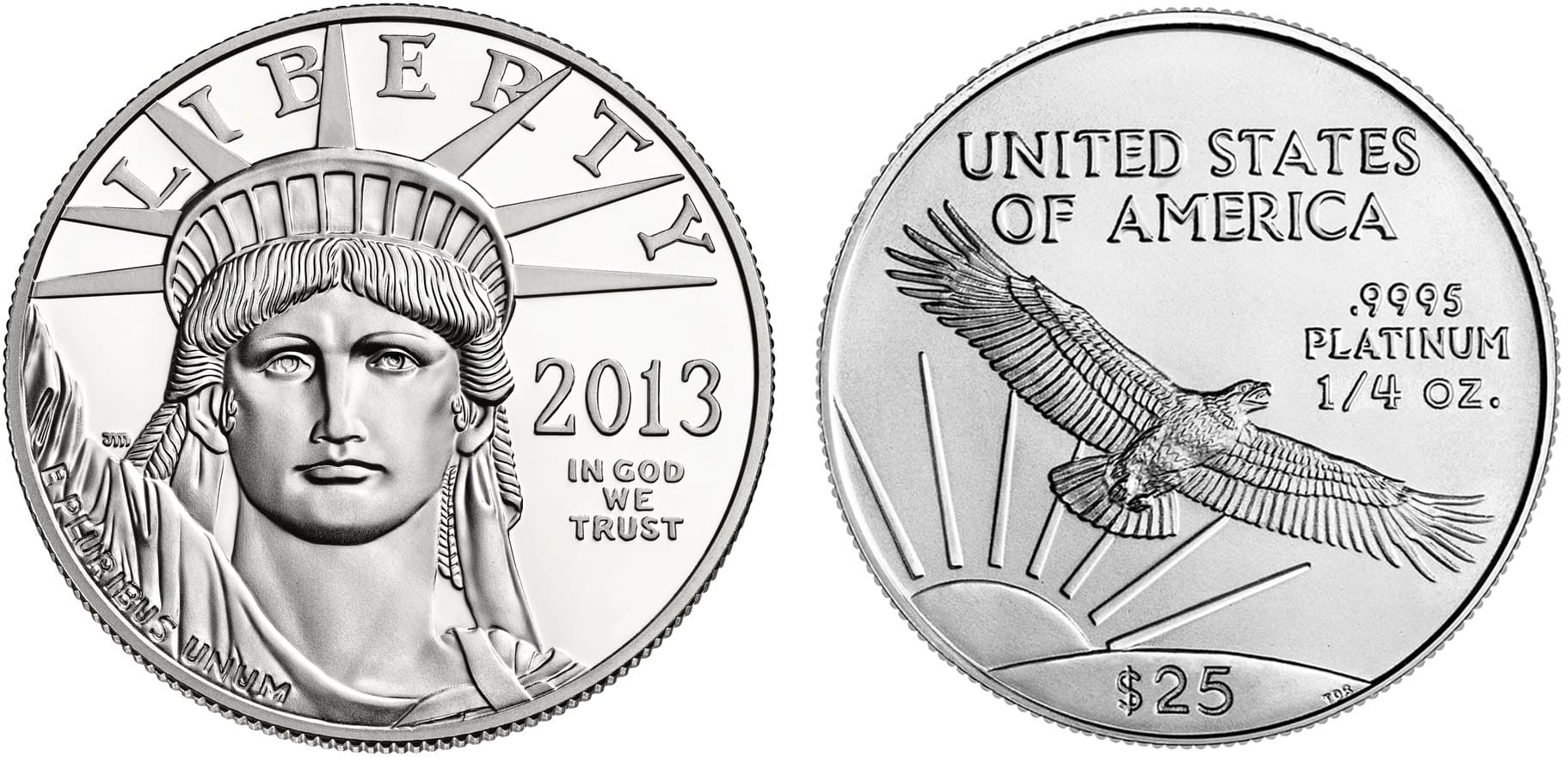 American Platinum Eagle standing Liberty obverse and quarter-ounce reverse.