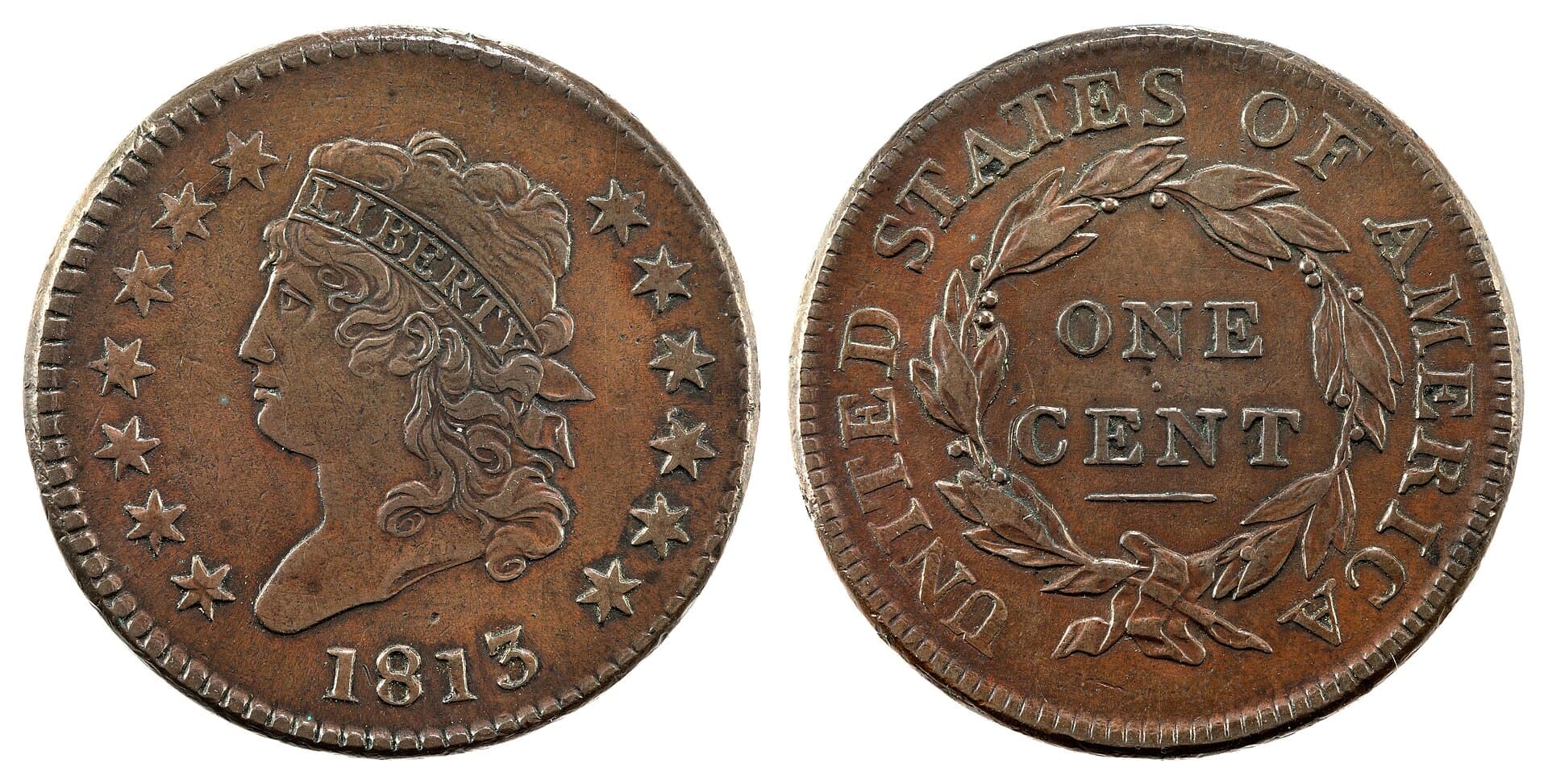 1813 Classic Head large cent, obverse and reverse. National Numismatic Collection.