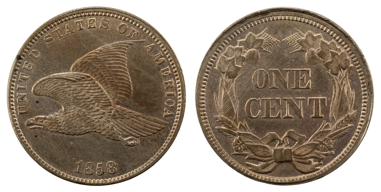 1858 Flying Eagle cent, obverse and reverse. National Numismatic Collection.