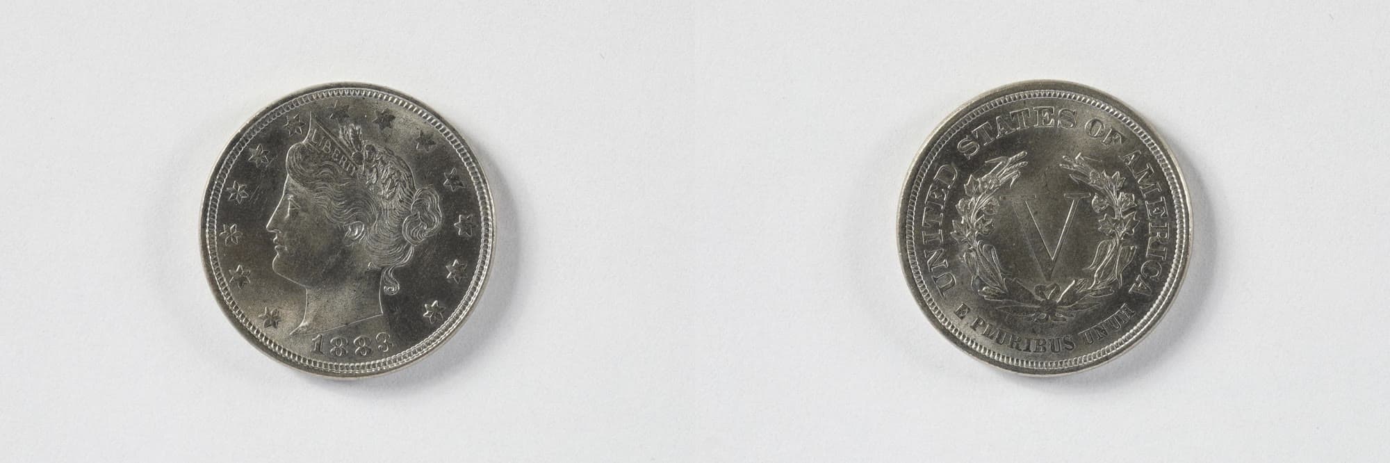 1883 Liberty Head nickel, obverse and reverse. National Numismatic Collection.