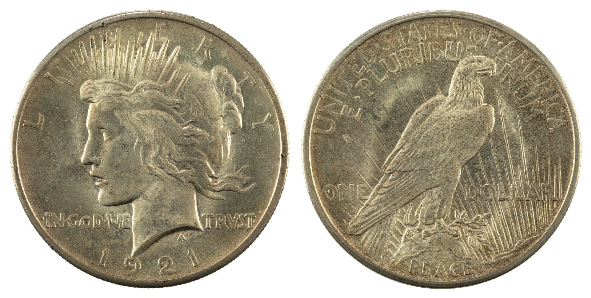 1921 Peace dollar, obverse and reverse. National Numismatic Collection.